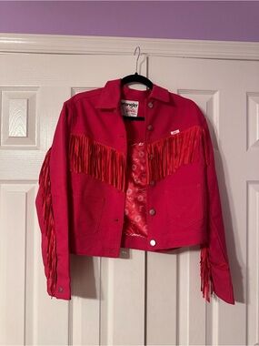 Barbie x Wrangler Women’s Hot Pink Fringe Denim Jacket
